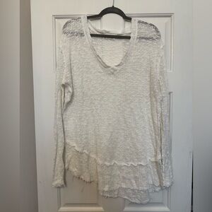 Women's White Lightweight V-Neck Layered Hem Top